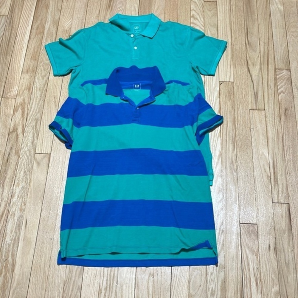 Turquoise and blue striped polo & Turquoise polo -2 men’s polo shorts size XL